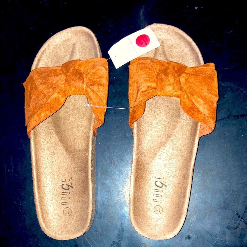 Rouge Brand Slide-In Bow Sandals in Cognac Color In Size 11 STYLE# 026D